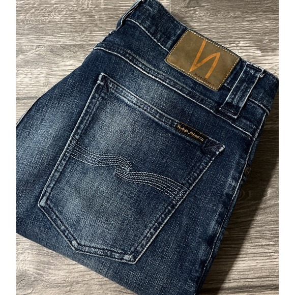 Nudie Jeans Men's Tube Tom Navy Nails Straight Leg Low Rise Jean SZ 31x32 - Picture 1 of 12